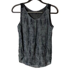 Eileen Fisher Gray Black Print Tank Shell 100% Silk Sz M Petite Reptile Snake‎